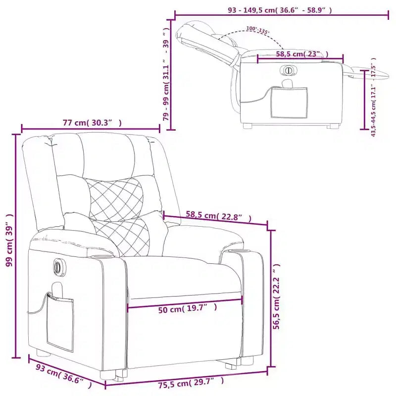 Fauteuil de massage inclinable avec fonction releveur en similicuir crème