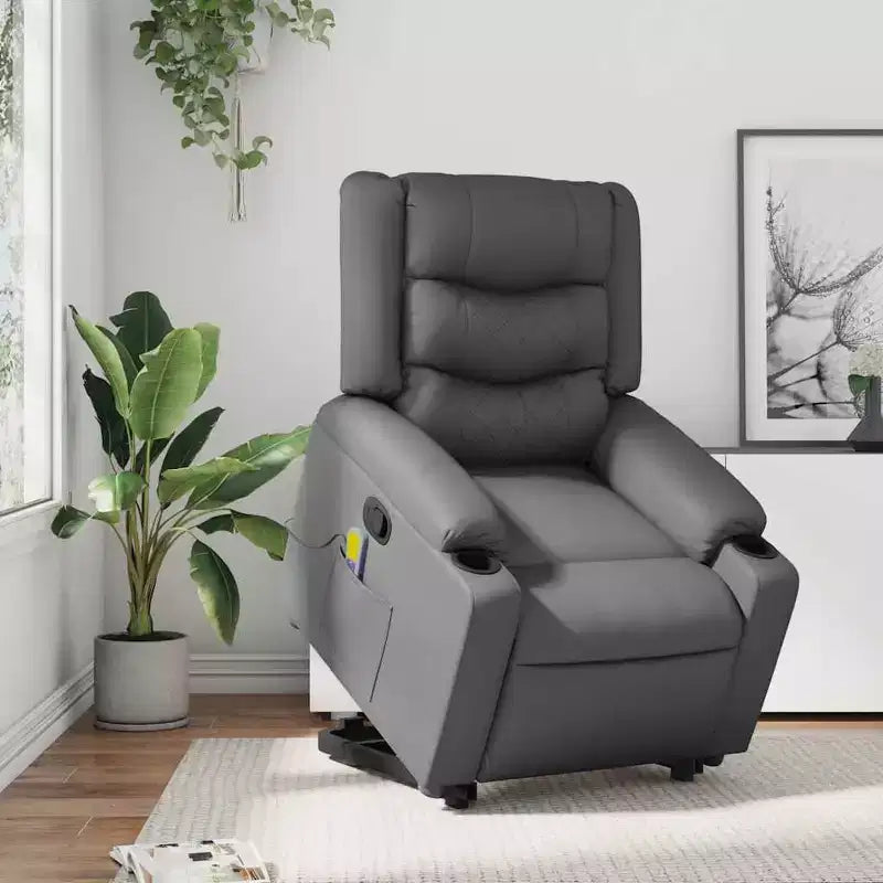 Fauteuil de massage inclinable avec fonction releveur en similicuir crème