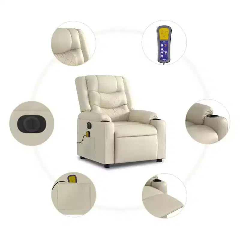 Fauteuil de massage inclinable avec fonction releveur en similicuir crème