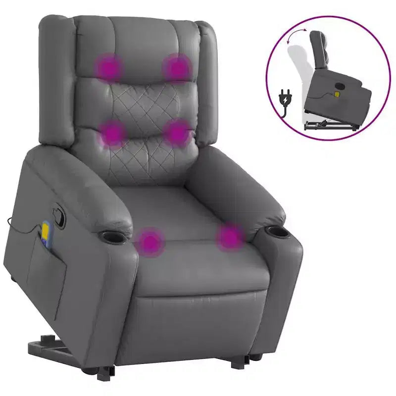 Stand up Massage Recliner Chair Cream Faux Leather