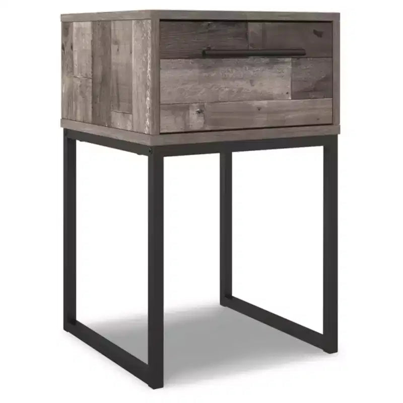 Neilsville Nightstand Black/Gray/Beige - Signature Design by Ashley: Rustic Mid-Century Modern, Metal Frame, Drawer