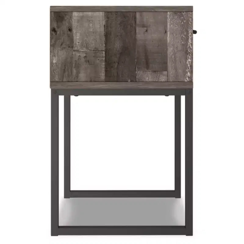 Neilsville Nightstand Black/Gray/Beige - : Rustic Mid-Century Modern, Metal Frame, Drawer