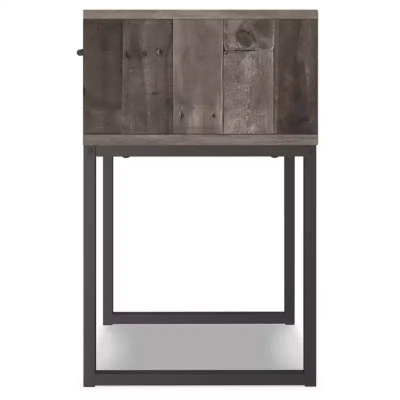 Table de chevet Neilsville Noir/Gris/Beige - : Rustique Mid-Century, cadre en métal, tiroir