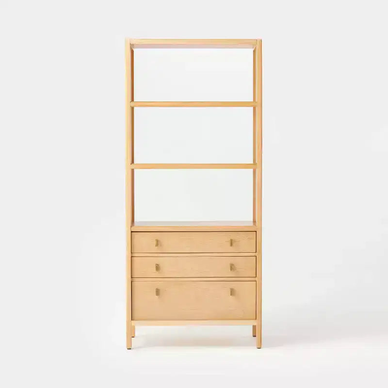Bookcase with Drawers - ™ designed with : Wood Veneer Tall Cabinet, 3 Shelves