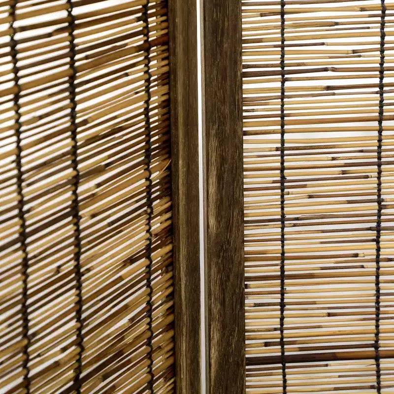 Paravent de 1,68 m de haut avec bois et roseau tressé à la main, paravent pliable à 4 panneaux, séparateur de pièce portable
