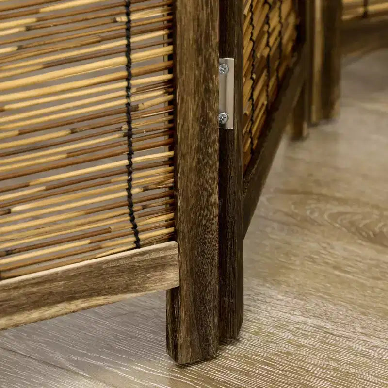 Paravent de 1,68 m de haut avec bois et roseau tressé à la main, paravent pliable à 4 panneaux, séparateur de pièce portable