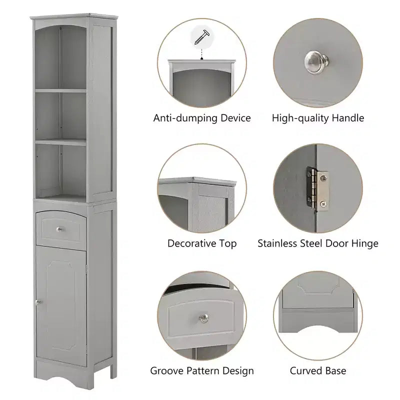 Meuble de rangement haut de salle de bain avec étagères, tiroir et porte, colonne de salle de bain étroite et autoportante pour petits espaces