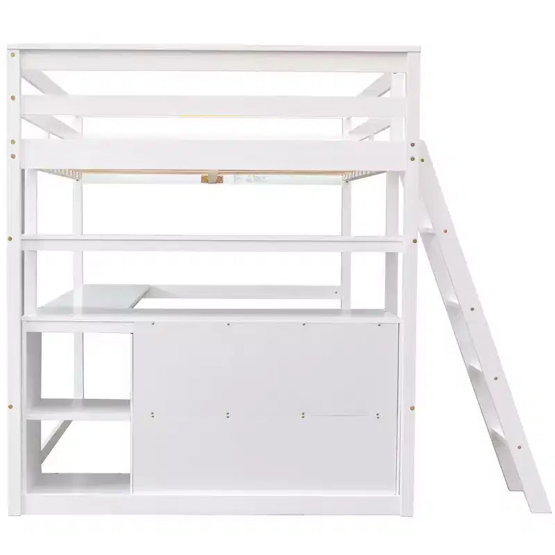 Lit mezzanine double avec bureau, étagère et deux tiroirs intégrés