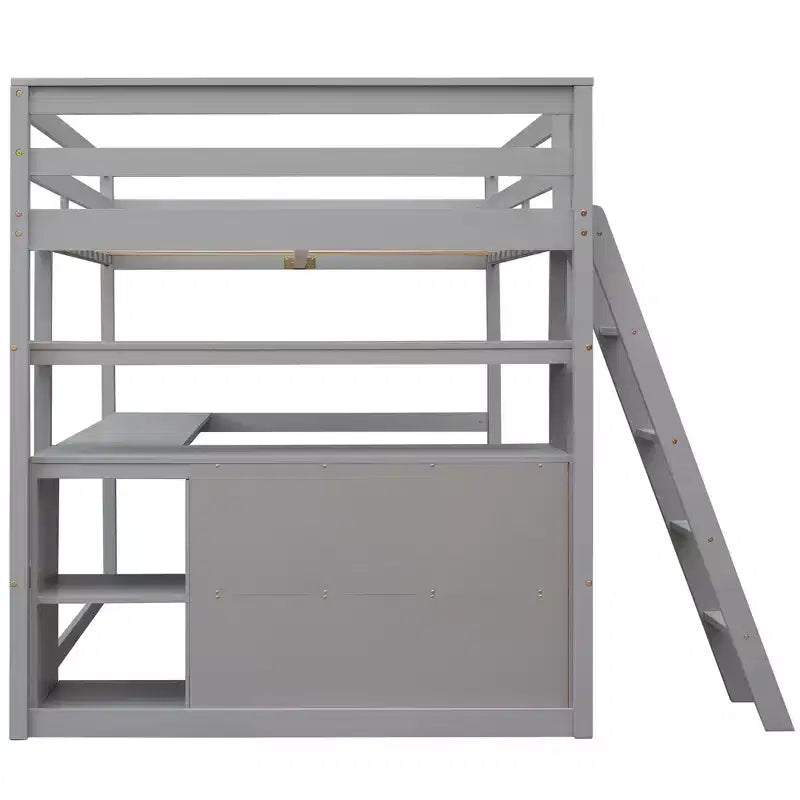 Lit mezzanine double avec bureau, étagère et deux tiroirs intégrés