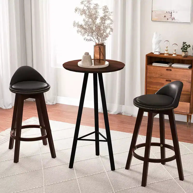 Set of 2 Upholstered Swivel Barstools 29'' Wooden Dining Chairs with Low Back Black