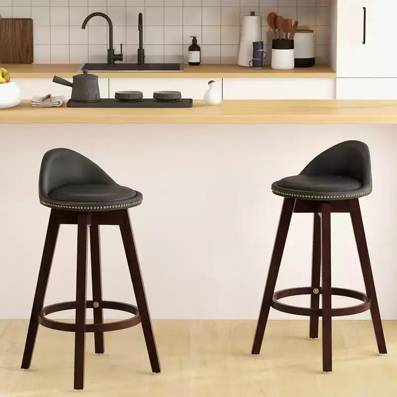 Lot de 2 tabourets de bar rembourrés pivotants, chaises de salle à manger en bois de 74 cm avec dossier bas, noir