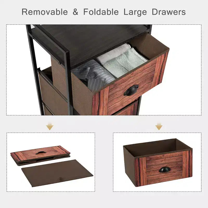 Commode de rangement en tissu à 3 tiroirs, cadre en acier robuste pour placard
