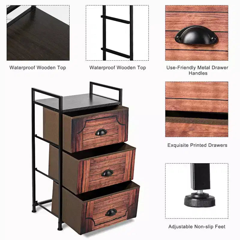 Commode de rangement en tissu à 3 tiroirs, cadre en acier robuste pour placard