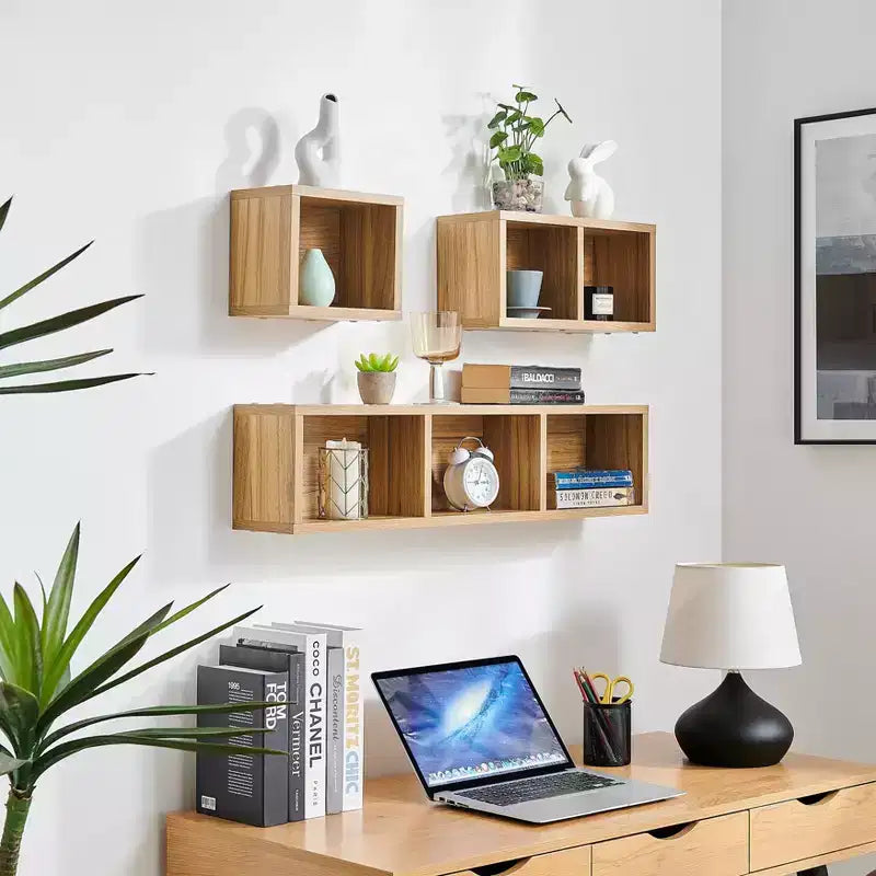 3pc Bauhaus Floating Geometric Cubby Wall Shelf Set