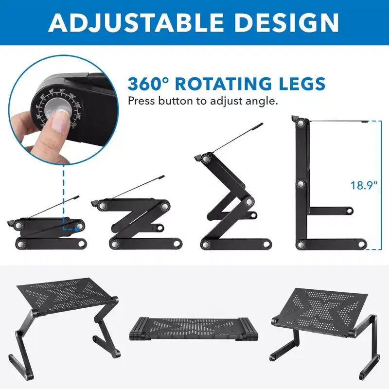 Adjustable Laptop Stand | Portable Standing Desk | Large Size Aluminum Bed Lap Tray Lightweight and Multi-Functional For Work, School & Home