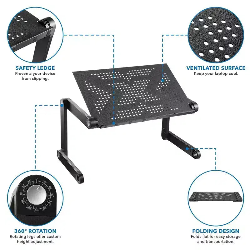 Support d'ordinateur portable réglable | Bureau debout portable | Grand plateau de lit en aluminium léger et multifonctionnel pour le travail, l'école et la maison