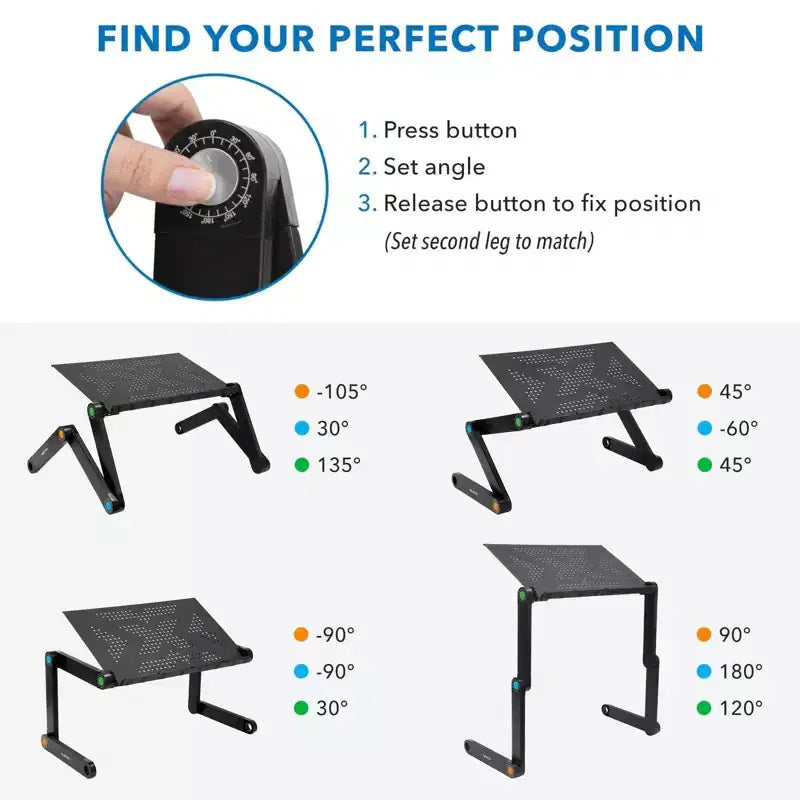 Support d'ordinateur portable réglable | Bureau debout portable | Grand plateau de lit en aluminium léger et multifonctionnel pour le travail, l'école et la maison