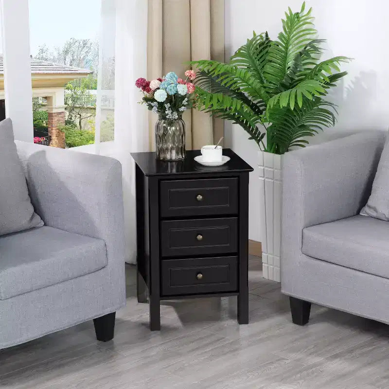 3 Drawer End Table with Solid Wood Legs for Living Room