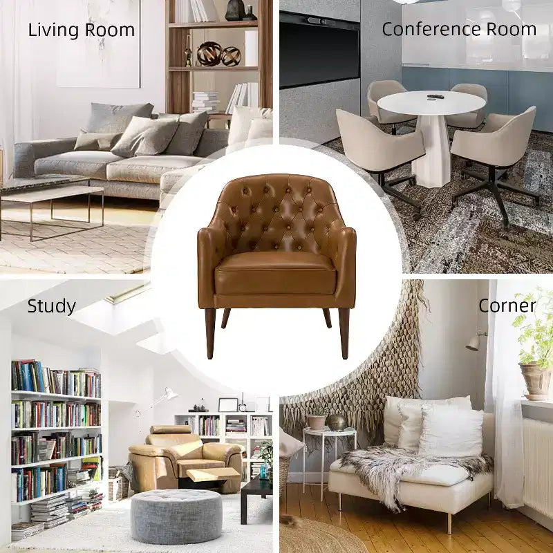 Lot de 2 fauteuils d'appoint en cuir véritable capitonné de 72 cm de large avec pieds en bois massif pour le salon