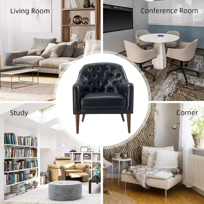 Lot de 2 fauteuils d'appoint en cuir véritable capitonné de 72 cm de large avec pieds en bois massif pour le salon