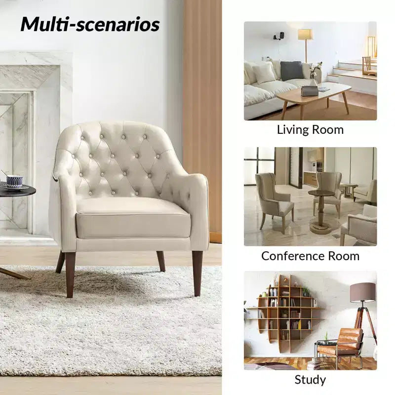Lot de 2 fauteuils d'appoint en cuir véritable capitonné de 72 cm de large avec pieds en bois massif pour le salon