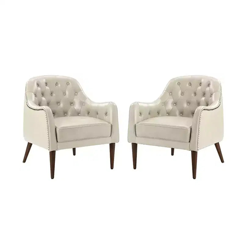 Lot de 2 fauteuils d'appoint en cuir véritable capitonné de 72 cm de large avec pieds en bois massif pour le salon