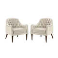 Lot de 2 fauteuils d'appoint en cuir véritable capitonné de 72 cm de large avec pieds en bois massif pour le salon