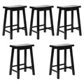 PJ Wood Classic Saddle-Seat 24'' Tall Kitchen Counter Stool for Homes, Dining Spaces, and Bars with Backless Seat, 4 Square Legs, Black (5 Pack)
