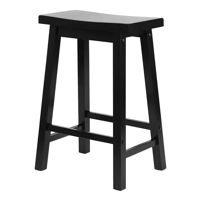 Classic Saddle-Seat 24'' Tall Kitchen Counter Stool for Homes, Dining Spaces, and Bars with Backless Seat, 4 Square Legs, Black (5 Pack)
