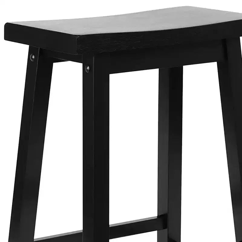 Classic Saddle-Seat 24'' Tall Kitchen Counter Stool for Homes, Dining Spaces, and Bars with Backless Seat, 4 Square Legs, Black (5 Pack)